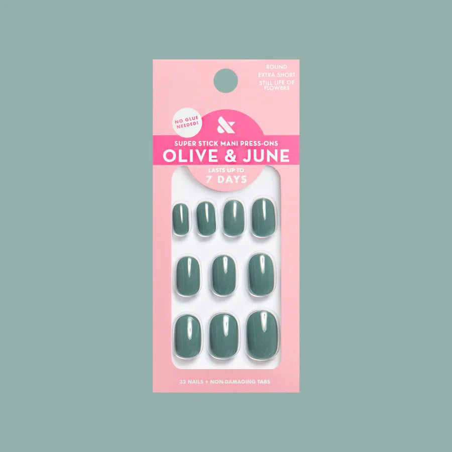 Still Life of Flowers - Tab Press-On | Extra Short | Round